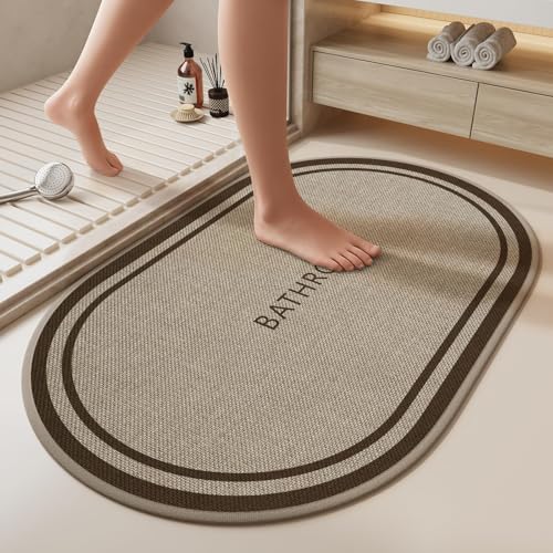 Bath Mat Non Slip,Quick Dry Bathroom Rug Door,20"x32",Border Brown | Absorbent Washable Rubber Backing Bath Rug Shower Mat Bathroom Floor Mat for Sink Bathtub Beside Shower Entrance - color: Border Brown, size: 20" x 32"