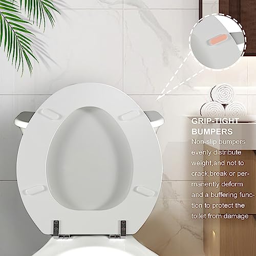 White Round Toilet Seat Natural Wood Toilet Seat with Zinc Alloy Hinges, Easy to Install also Easy to Clean, Scratch Resistant Toilet Seat by Angol Shiold (Round, White) - color: White, size: Round