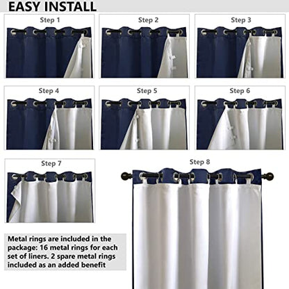 DriftAway Thermal Insulated 100 Percent Darkening Blackout Curtain Liner 2 Panels Each Liner Size 50 Inch by 92 Inch Rings Included Off White Panel - size: 50"W x 92"L (Pack of 2)