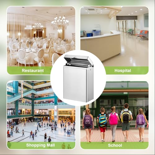 Tioncy 1 Pcs Sanitary Disposal Tampon Napkin Bathroom Receptacle Wall Mounted with Sanitary Receptacle Liner Frame Holder Stainless Steel Mini Bin Restroom Commercial Small Space (Natural Color)