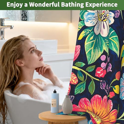 No Hook Shower Curtain with Snap in Liner, Boho Colorful Floral Shower Curtain with Mesh Top Window and Weighted Hem, 71x74 Inches Bohemian Waterproof Fabric Shower Curtain and Removable Liner Set - color: Gorgeous Daisies
