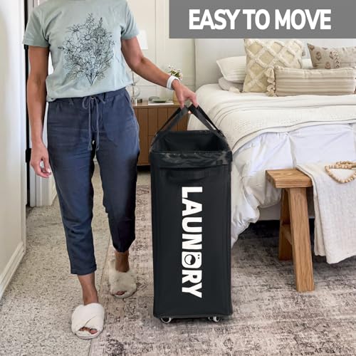 Goodpick 2-Pack Dirty Clothes Hamper with Wash Bag, Rolling Hamper,75L | Black Laundry Hamper with Wheels, Large Laundry Basket with Handles for Dorm Laundry Room, Rolling Laundry Basket - color: Black 2-Pack