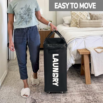 Goodpick 2-Pack Dirty Clothes Hamper with Wash Bag, Rolling Hamper,75L | Black Laundry Hamper with Wheels, Large Laundry Basket with Handles for Dorm Laundry Room, Rolling Laundry Basket - color: Black 2-Pack