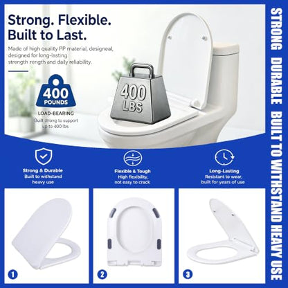 D-Shape Toilet Seat Soft Close Quick Release Easy to cleanWhite | Quick-release design removes the seat in seconds, making deep cleaning around hinges simple and more hygienic - size: QS17“