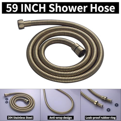 AYIVG Brushed Gold Finish Round Brass 2 In 1 Function High Pressure Handheld Shower Head Sprayer Hand Shower Wand with 59 Inch Hose For Bathroom Shower System - color: Brushed Gold