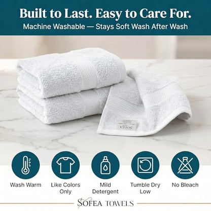 Sofea Hand Towels 6 Pack (16 x 28 Inches) 100% Cotton Bathroom Towels, Soft Absorbent Quick Dry Hand Towels for Bathroom Kitchen - color: White