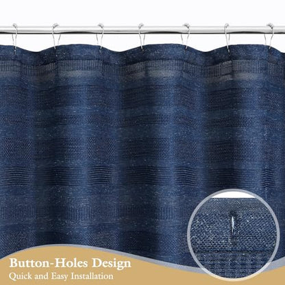 Small Stall Boho Farmhouse Shower Curtain with Tassel, Linen Bohemian French Country Chic Bathroom Shower Curtain Set, Modern Striped Textured Shower Curtain 36x72 - Navy Blue - color: Navy, size: 36"W x 72"L (Pack of 1)