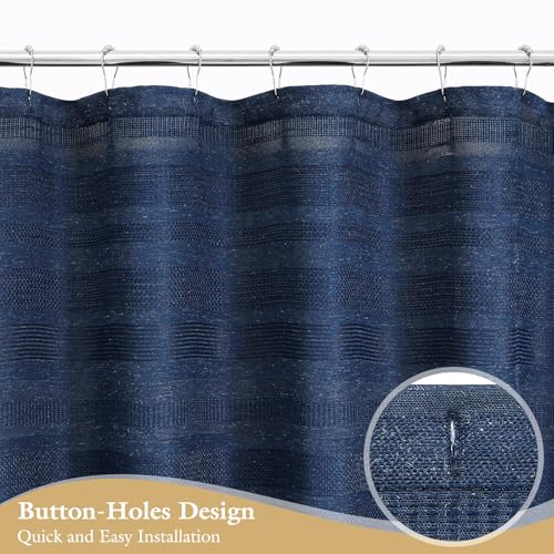 Long Boho Farmhouse Shower Curtain Set with Tassel, Linen Bohemian French Country Chic Bathroom Shower Curtain Set, Modern Striped Textured Shower Curtain 72x78 - Navy Blue - color: Navy, size: 72"W x 78"L (Pack of 1)