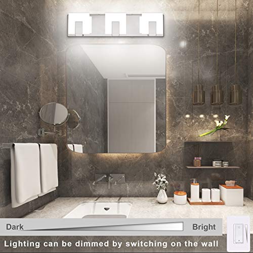 Aipsun 3 Lights Dimmable Modern LED Vanity Light for Bathroom Frosted White Acrylic Chrome Up and Down Bathroom Wall Light Fixtures Over Mirror(White Light 6000K) - size: 3 Lights