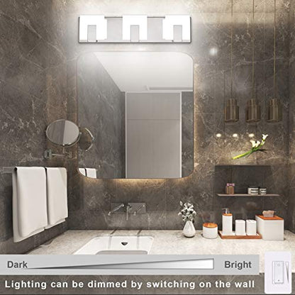 Aipsun 3 Lights Dimmable Modern LED Vanity Light for Bathroom Frosted White Acrylic Chrome Up and Down Bathroom Wall Light Fixtures Over Mirror(White Light 6000K) - size: 3 Lights