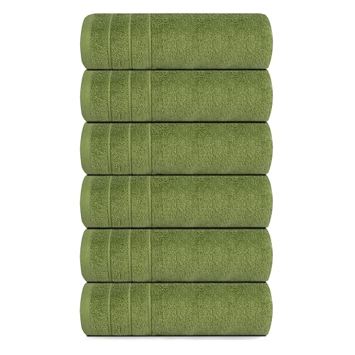 6 Piece Hand Towels Set 16 x 28 Inches, Green | 100% Cotton, Lighter Weight, Quick to Dry, 16 x 28 Inches, Super Soft & Absorbent, Perfect for Bathroom & Kitchen - color: Forest Green