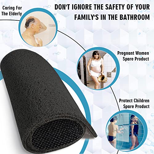 godehone Shower Mats Non Slip Without Suction Cups, PVC Loofah Bathroom Mats, Loofah Mats for Shower and Bathroom, Quick Drying, 23.6× 47.2 Inch, Black - color: Black, size: 47.2" x 23.6" (Rectangular)
