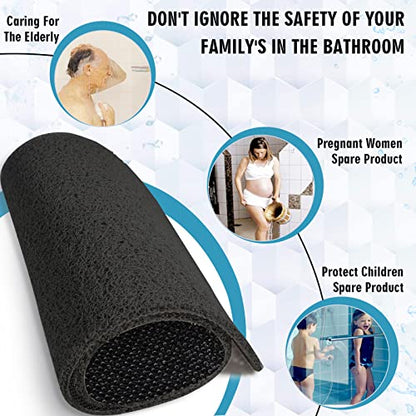 godehone Shower Mats Non Slip Without Suction Cups, PVC Loofah Bathroom Mats, Loofah Mats for Shower and Bathroom, Quick Drying, 23.6× 47.2 Inch, Black - color: Black, size: 47.2" x 23.6" (Rectangular)