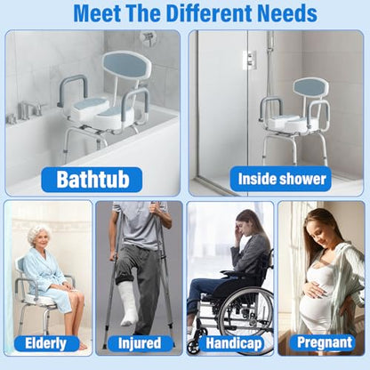 Shower Chair for Elderly and Disabled Adults, U-Shape Seat | 400lb Weight Capacity, Heavy Duty, Padded Armrests and Back, Height Adjustable