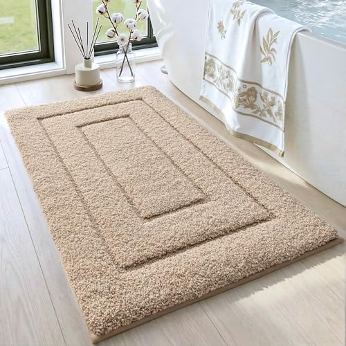 DEXI Bathroom Rugs 24x16, Non-Slip and Absorbent Bath Mat, Beige | Machine Washable, Soft Plush Microfiber Bathmat with Rubber Back, Quick Dry Small Rug for Shower, Tub, Sink - color: Beige, size: 24" X 16" (Rectangular)