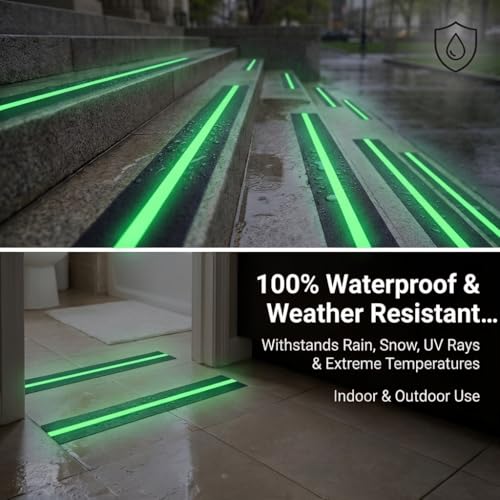 Anti Slip Tape 2" x 33',with Glow-in-the-Dark Strip, Heavy Duty Grip Tape Non Skid Traction Tape for Stairs Outdoor Steps Ramps Decks, Waterproof Tape for Indoor Bathroom Kitchen Garage Safety - size: 2" x 33ft Glow Strip