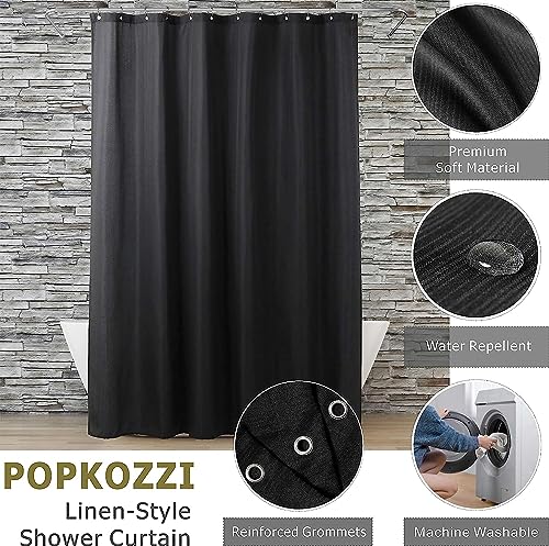 Black Shower Curtain for Bathroom: Water Repellent Quick Dry - 84"Lx72"W | Striped Textured Linen Style 84 IN Extra Long Polyester Fabric Bath Curtain, Simple Elegant Lightweight Washable Semi-Sheer - color: Black, size: 72"W x 84"L (Pack of 1)