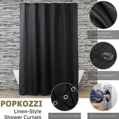 Black Shower Curtain for Bathroom: Water Repellent Quick Dry - 84"Lx72"W | Striped Textured Linen Style 84 IN Extra Long Polyester Fabric Bath Curtain, Simple Elegant Lightweight Washable Semi-Sheer - color: Black, size: 72"W x 84"L (Pack of 1)