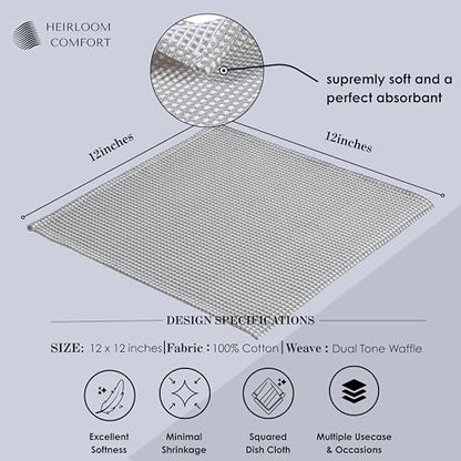 12 Pack Dual Reversible Waffle Weave Dish Cloth, 12x12 Inch, 100% Cotton, Absorbent Dishcloth Set, Quick Dry, Soft for Cleaning, Wiping, Hand Towels, Dish Rags, Durable, Ash Grey - color: Ash Grey