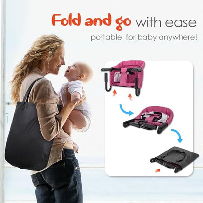 Hook On High Chair - Portable & Foldable for Babies 6-36 Months, Family & Travel Use with Carry Bag(Rose Red) - color: Rose Red
