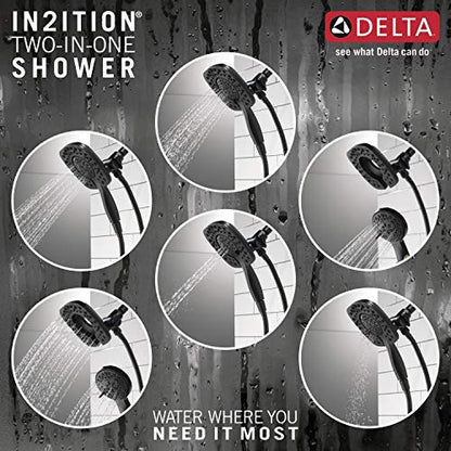 Delta 4-Setting In2ition 2-in-1 Dual Shower Head with HandHeld Spray, Matte Black Detachable Shower Head with Hose, Showerhead, 1.75 GPM Flow Rate, Matte Black 58498-BL - color: Matte Black