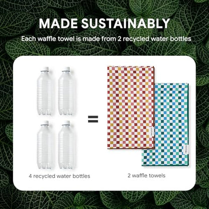 RECYCO Waffle Kitchen Towel Set of 2 - Quick Dry Microfiber Sustainable Dish Towels - Ultra Absorbent Reusable Cleaning Tea Towels - Lightweight Hand Towels,16”x 28”, Checkerboard Bliss - color: Checkerboard Bliss