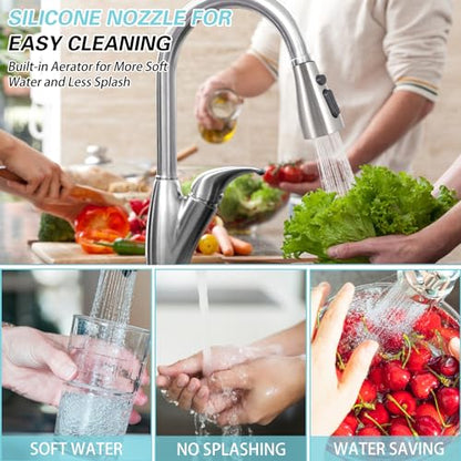 Kitchen Faucet Head Replacement 4 Modes, Pull Down Faucet Sprayer Head Nozzle Kitchen Sink Faucet Head with 11 Adapters (Nickel) - color: Nickel