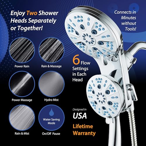 AquaCare Magneton 48-Mode High Pressure Rain & Handheld Shower Head Combo | Space-age Magnetic Guidance Docking, Dual 6-mode Heads with Hygienic Jets, Extra-long 6 ft. Stainless Steel Hose / Chrome - color: Chrome