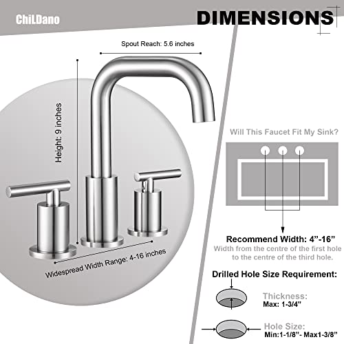 8 inch Brushed Nickel Widespread Bathroom Faucet, 2 Handle 3 Hole Bathroom Faucet with Sink Drain and Water Faucet Supply Hose, ChiLDano Bathroom Faucets CH3166BN | ChiLDano Satin Nickel Sink Faucet Bathroom with 360 Swivel Spout, Brushed Nickel Vanity Fa