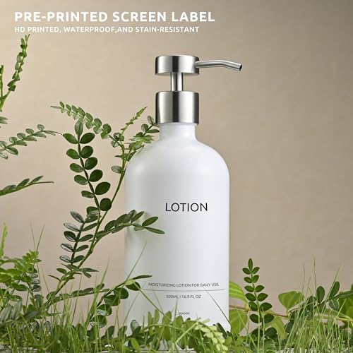 Glass Soap Dispenser Bathroom Set by Janxin, Foaming Kitchen soap Dispenser with Ceramic Tray for Dish Soap, Liquid Soap Dispenser for Hand Soap, Lotion, Body Wash (White+Silver) - color: White Silver L
