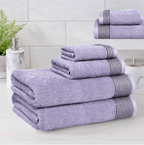 100% Cotton Ultra Soft 6 Pack Towel Set, Contains 2 Bath Towels 28x55 inchs, 2 Hand Towels 16x24 inchs & 2 Washcloths 12x12 inchs, Compact Lightweight & Highly Absorbant - Purple - color: Purple, size: 6 Pack Towel Set