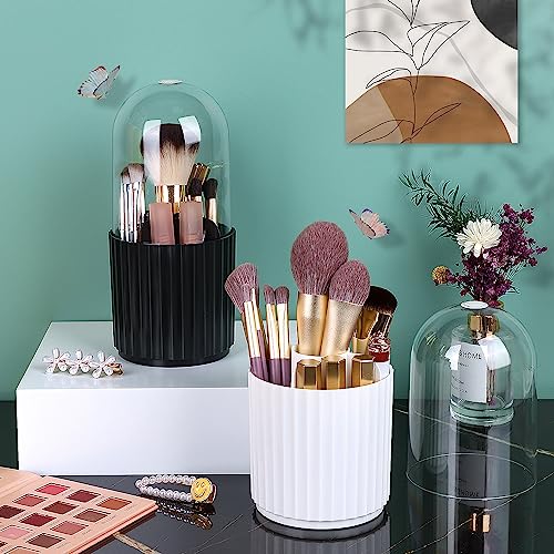 JessLab Makeup Brush Holder Organizer with Lid, 360 Degree Rotatable Spinning Cosmetics Holder Display for Bathroom Vanity Countertop, Black - color: Black