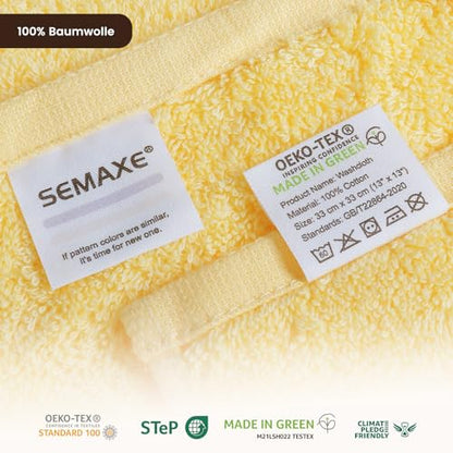 12-Pack Cotton Washcloths for Bathroom with Hanging Loops, Yellow | Soft washcloths for face cleansing, shower use, guest bathrooms, and daily wash-day rotation, OEKO-TEX certified, easy care - color: A01: Yellow