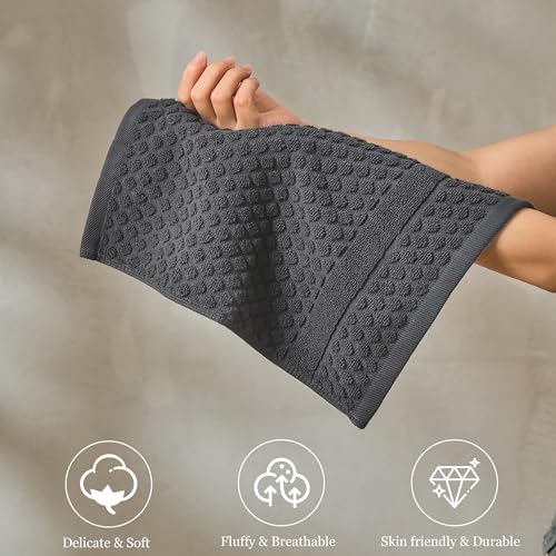 Simple&Opulence 6 Piece Luxury Towel Set, 100% Cotton Bathroom Towels with Hanging Loop (2 Bath Towels, 2 Hand Towels, 2 Washcloths) Stylish, Soft & Absorbent for Home, Hotel, Gym, Spa-Dark Grey - color: Dark Grey-6 Set