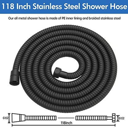RUMOSE 118 inches Extra Long Shower Hose, Black | Shower Head Extension Hose, Attachment Flexible Handheld Shower Sprayer Hose, Stainless Steel Shower Tube - color: Black, size: 118"