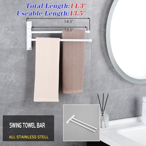 GERZWY Bathroom 2-Arm Swing Arm Towel Bars Wall Mount Stainless Steel Bath Towel Rack Hanger, White - color: White