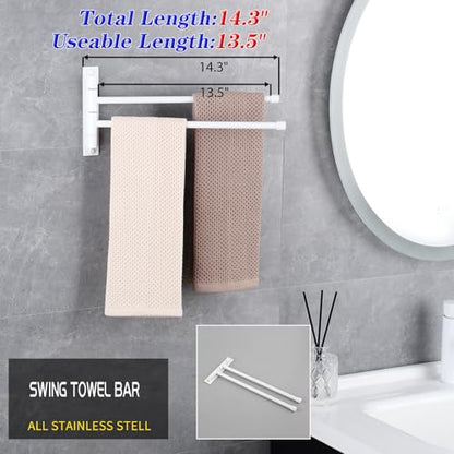 GERZWY Bathroom 2-Arm Swing Arm Towel Bars Wall Mount Stainless Steel Bath Towel Rack Hanger, White - color: White