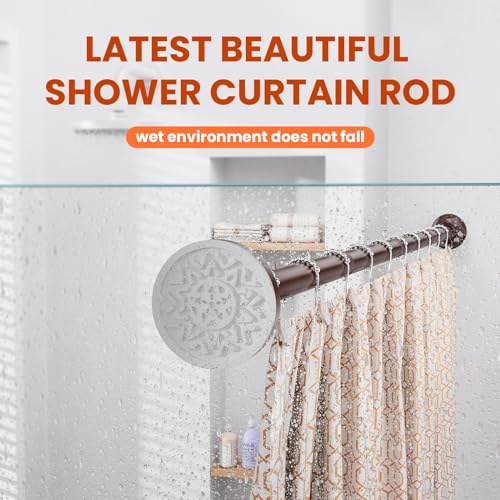 Shower Rod 32-80 Inches, No Drill Tension, Never Rust Anti-Slip Curtain Rod for Bathroom Window, Adjustable Brown - color: brown, size: 32-80 inches