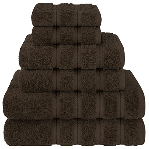 American Soft Linen 100% Cotton Luxury Turkish Towels, 6 Piece Towel Set | Soft Absorbent Quick Dry OEKO Tex Standard 100 Certificated Durable Machine Washable Premium Hotel Quality - color: Chocolate Brown, size: (27"x54") + (16"x28") + (13"x13")