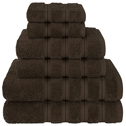 American Soft Linen 100% Cotton Luxury Turkish Towels, 6 Piece Towel Set | Soft Absorbent Quick Dry OEKO Tex Standard 100 Certificated Durable Machine Washable Premium Hotel Quality - color: Chocolate Brown, size: (27"x54") + (16"x28") + (13"x13")