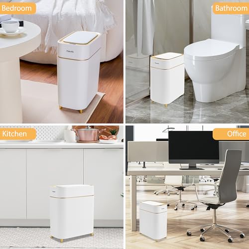 Pukomc Automatic Small Sensor Trash Can with Touchless Lid | 2.3 Gallon / 9L Smart Garbage Can, Quiet Close White Gold Waste Bin - Perfect for Kitchen, Living Room & Small Spaces - color: White
