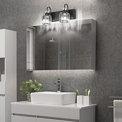 Ralbay Modern Vanity Lights - 2-Light Black Crystal Bathroom Wall Fixtures - color: Round-Black, size: 2-light