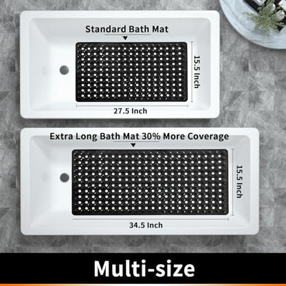 Yimobra Bathtub Shower Mat, Long Non Slip Bath Mats for Tub with Drain Hole and Suction Cups, Soft on Feet, Machine Washable, Easy Dry, 34.5 x 15.5 Inch, Black