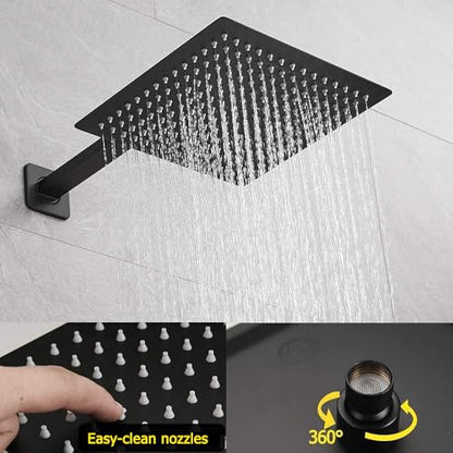 Matte Black Shower System 16 Inch Bathroom Luxury Rain Mixer Shower Combo Set Wall Mounted Rainfall Shower Head and Handheld System Shower Faucet Set Rough-in Valve Body and Trim Kit - color: Matte Black, size: 16 Inch
