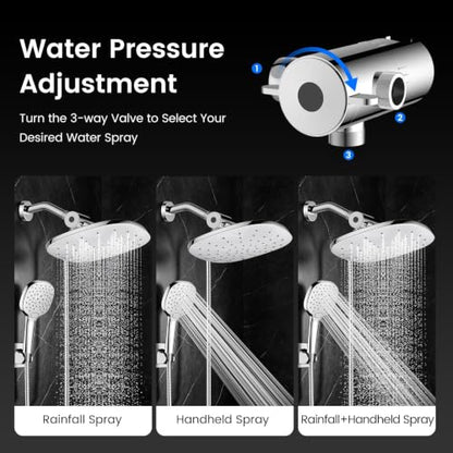 10" Rain Shower Head with Handheld Spray, Dual High Pressure Showerhead | Rainfall Shower Heads Combo with Multi Spray, Detachable Hand Showerhead Set with 71 Inch Shower Hose & Extra Holder - color: Chrome