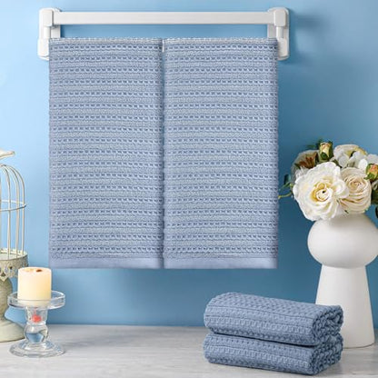 4 Pack Blue Hand Towels Waffle 100% Cotton 13x29 Inch | Soft Absorbent Bathroom Kitchen Use, Waffle Texture Quick Dry, Durable Cotton Washcloths Ideal for Guests Daily Needs - color: Blue