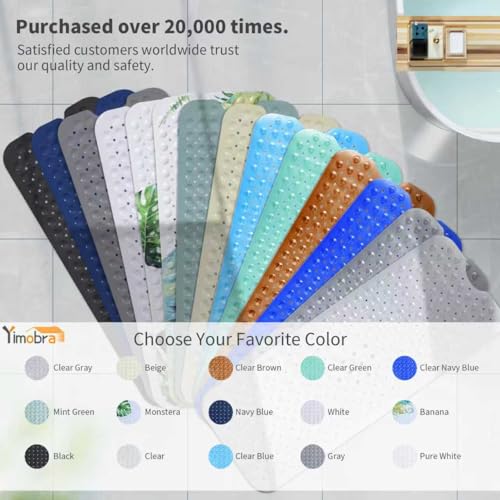 Yimobra White Non Slip Bath Mat for Tub 40" x 16", Extra Long Bath Tub Mat | Soft Underfoot Comfort, Strong Suction Cups, Machine Washable Bathtub Mat, Drain Holes, Large Shower Mats for Inside Shower - color: White