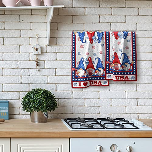 Giwawa American Flag Hand Towels Set of 2 Patriotic Gnome Soft Guest Face Towel Bathroom Holiday Decorations Thin Kitchen Tea Dish Towels - color: American Gnome