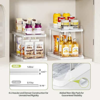 Delamu 2-Tier Bathroom Under Sink Organizers and Storage, Pull Out Cabinet Drawers with Anti-Slip Design, Multi-Purpose Storage for Kitchen, Pantry, Bathroom & Home Organization, White, 4 Pack