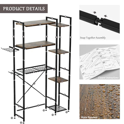 Over The Toilet Storage Cabinet, 3-Tier Bathroom Shelves Over Toilet, Easy Installation with Drain Basket, Side Rack, X Shape Side Guardrail, Freestanding Toilet Rack for Balcony, Laundry